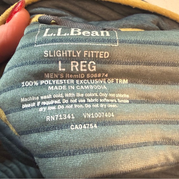 L.L. Bean Men's textured fleece quarter snap pullover green LARGE - Picture 3 of 6